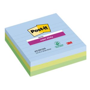 Samolepící bloček Post-it Super Sticky OASIS, velikost 101x101 mm XL, linkované, 3 bločky po 70 lístků 