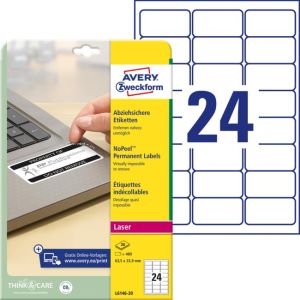 Etikety odolné pro speciální použití Avery &#39;okamžitě viditelná manipulace&#39; 63,5x33,9mm bílé 