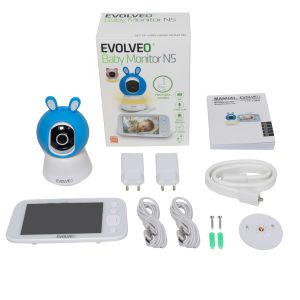 EVOLVEO Baby Monitor N5 - Set videoopatrovateľky s 360 ° dohľadom, obojsmernou komunikáciou a uspávankami, CAM-5-B