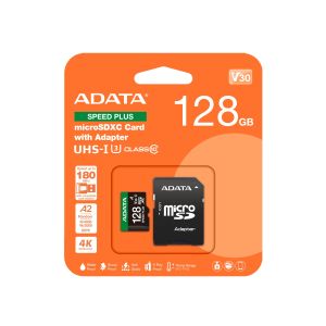 Adata Speed Plus/Micro SD/128GB/UHS-I U3/Class 10/+ Adaptér UD128GUI3V30A2SP-RA1