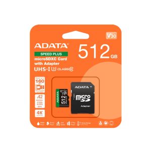 Adata Speed Plus/Micro SD/512GB/UHS-I U3/Class 10/+ Adaptér UD512GUI3V30A2SP-RA1