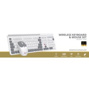 Klávesnice C-TECH Quallis WLKMC-05, bezdrátový combo set s myší, bílá, USB, CZ/SK WLKMC-05W