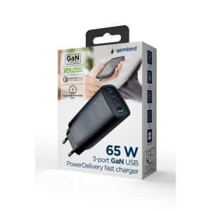 GEMBIRD PD nabíjačka 1xUSB-A 2xUSB-C 65W čierna TA-UC-PDQC65-01-BK