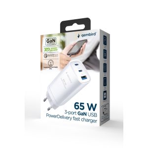 GEMBIRD PD nabíjačka 1xUSB-A 2xUSB-C 65W biela TA-UC-PDQC65-01-W