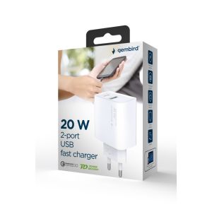 GEMBIRD PD nabíjačka USB-A USB C 20W biela TA-UC-PDQC20-01-W