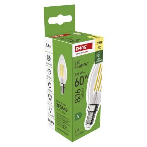 EMOS LED FLM CANDLE 3,8 W (60 W) 806lm E14 WW A CLASS 1525741258
