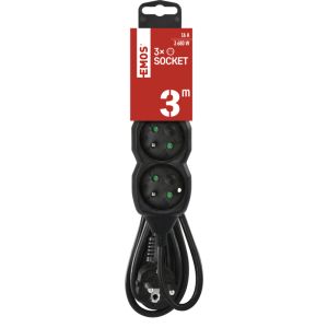 EMOS predlžovací prívod 3z/3m, čierny, 1,5mm 1902230301