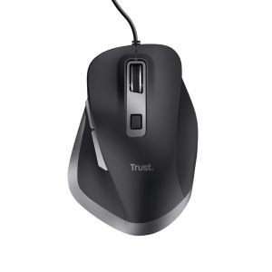 TRUST Fyda/Ergonomická/Optická/Pre pravákov/5 000 DPI/Drôtová USB/Čierna-strieborná 24728