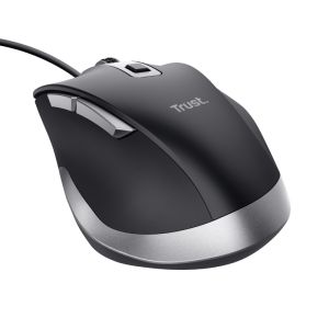 TRUST Fyda/Ergonomická/Optická/Pre pravákov/5 000 DPI/Drôtová USB/Čierna-strieborná 24728
