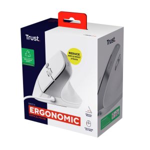 Trust Bayo II/Vertikálna/Optická/Pre pravákov/2 400 DPI/Drôtová USB/Biela 25397
