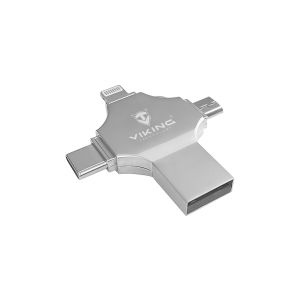 Viking 4v1/Flash USB/16GB/USB 3.0/USB-A + USB-C/+ Adaptér/Strieborná VUF16GBS