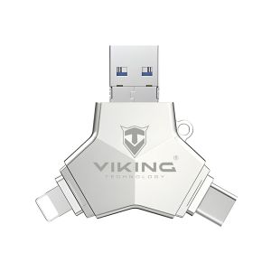 VIKING USB FLASH DISK 3.0 4v1 128GB, S KONCOVKOU APPLE LIGHTNING, USB-C, MICRO USB, USB3.0, čierna VUFII128B