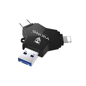 VIKING USB FLASH DISK 3.0 4v1 128GB, S KONCOVKOU APPLE LIGHTNING, USB-C, MICRO USB, USB3.0, čierna VUFII128B