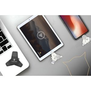 VIKING USB FLASH DISK 3.0 4v1 128GB, S KONCOVKOU APPLE LIGHTNING, USB-C, MICRO USB, USB3.0, čierna VUFII128B