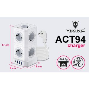 Sieťový adaptér Viking ACT94, rozložiteľný rozbočovač, až 14 výstupov VACT94