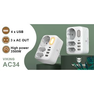 Sieťový adaptér Viking AC34, rozbočovač, 7 výstupov VAC34