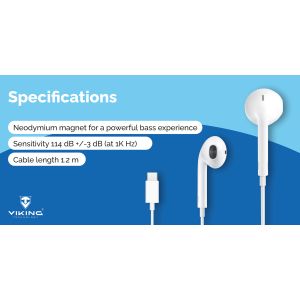 Slúchadlá Viking V15/USB-C/Drôt/Biela VV15