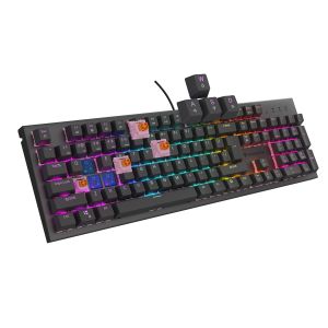 GENESIS mechanická herná klávesnica THOR 303/RGB/Outemu Peach Silent/Drôtová USB/US layout/Čierna NKG-2167