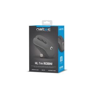 Natec optická myš ROBIN/1600 DPI/Cestovní/Optická/Bezdrátová USB/Černá NMY-0915