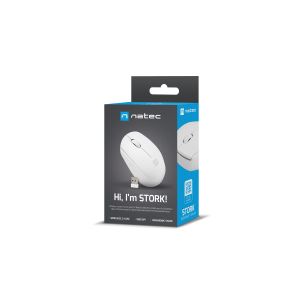 Myš Natec STORK + podložka ZADARMO/Kancelárska/Optická/1 600 DPI/Bezdrôtová USB/Biela NMY-2188