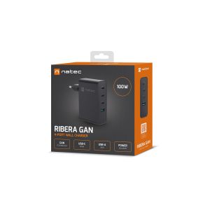 Univerzálna USB nabíjačka Natec GaN 100W, 3X USB-C, 1X USB-A, Čierna NUC-2234