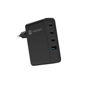 Univerzálna USB nabíjačka Natec GaN 100W, 3X USB-C, 1X USB-A, Čierna NUC-2234