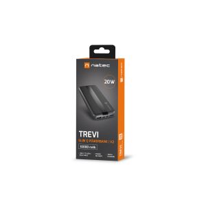 Power banka Natec TREVI SLIM Q V2 10000mAh, 2X USB-A 18W, 1X USB-C 20W, USB-C - USB0-C kábel, čierna NPB-2294