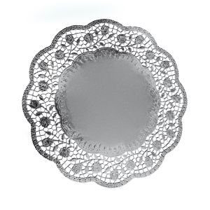 Dekorační krajka (PAP/ALU) kulatá stříbrná Ø36cm [4 ks]