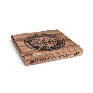 Krabice na pizzu (mikrovlnitá lepenka) H4 kraft s potiskem 33 x 33 x 4 cm [100 ks]