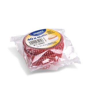 Cukrářský košíček (PAP) Tečky bílo/červený Ø50 x 30 mm [40 ks]