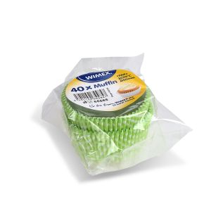 Cukrářský košíček (PAP) Tečky bílo/žlutozelený Ø50 x 30 mm [40 ks]