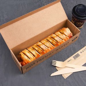 Krabice na pizzu (mikrovlnitá lepenka) Roll-up kraft s potiskem 28 x 8 x 7 cm [100 ks]