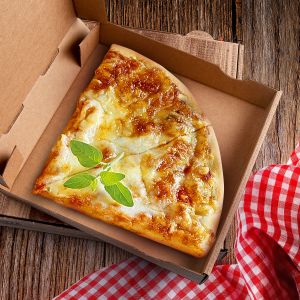 Krabice na pizzu (mikrovlnitá lepenka) H4 kraft s potiskem 20 x 20 x 4 cm [100 ks]