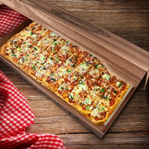 Krabice na pizzu (mikrovlnitá lepenka) G4 kraft s potiskem 60 x 40 x 5 cm [50 ks]