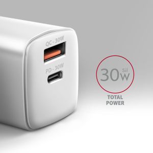 AXAGON ACU-PQ30W Síl nabíjačka do siete 30W, 2x port (USB-A + USB-C), PD3.0/PPS/QC4+/SFC/AFC/Apple ACU-PQ30W