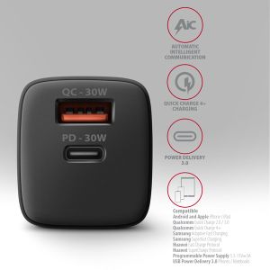 AXAGON ACU-PQ30 Síl nabíjačka do siete 30W, 2x port (USB-A + USB-C), PD3.0/PPS/QC4+/SFC/AFC/Apple ACU-PQ30
