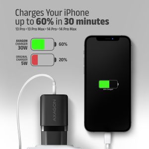 AXAGON ACU-PQ30 Síl nabíjačka do siete 30W, 2x port (USB-A + USB-C), PD3.0/PPS/QC4+/SFC/AFC/Apple ACU-PQ30
