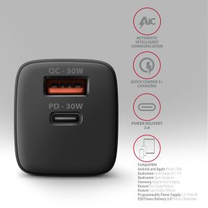AXAGON ACU-PQ30 Síl nabíjačka do siete 30W, 2x port (USB-A + USB-C), PD3.0/PPS/QC4+/SFC/AFC/Apple ACU-PQ30