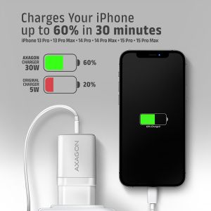AXAGON ACU-PD30W, Sil nabíjačka do siete 30W, 1x port USB-C, PD3.0/PPS/QC4+/SFC/AFC/Apple, biela ACU-PD30W
