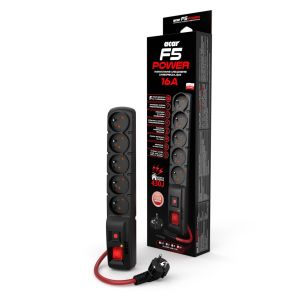 Acar F5 5m kábel, 5 zásuviek, prepäťová ochrana, max.prúd 16A, čierny ppacarf5-5power