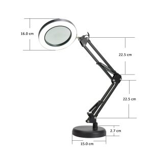 Platinet stolná LED lampa Magnify 10W stmievateľná s lupou, čierna PLADLL11N