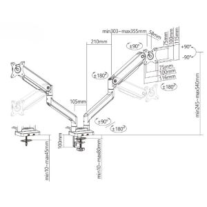 Držiak monitora Brateck LDT60-C024 dve ramená vedľa seba mechanická pružina Heavy Duty BRLDT60C024