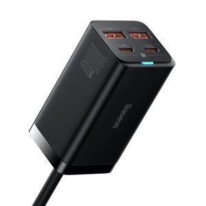 Baseus Rýchlonabíjačka do siete GaN3, 2x USB-A, 2x USB-C 100W čierna 6953156209053