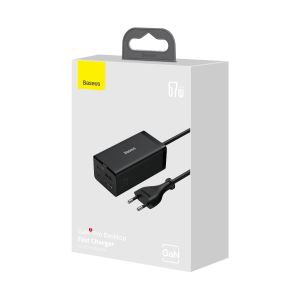 Baseus Nabíjačka do siete GaN5 Pro 2x USB-C/USB-A/HDMI 67W kábel 1.5m/USB-C kábel 1m čierna 6932172613006