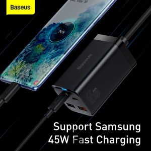 Baseus rýchlonabíjačka do siete GaN3 Pro, 2x USB-C, 2x USB 65W čierna 6932172600334