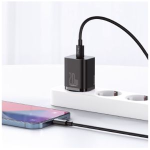 Baseus rýchlonabíjačka do siete Super Si USB-C PD QC 20W čierna s káblom USB-C/Lightning 1m 6953156230057