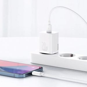 Baseus rýchlonabíjačka do siete Super Si USB-C PD QC 20W s Lightning káblom 1m biela 6953156230064
