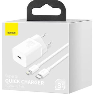 Baseus rýchlonabíjačka do siete Super Si USB-C PD QC 20W s Lightning káblom 1m biela 6953156230064