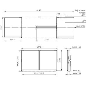 Vogel's RISE WBS86 keramické tabule so závesmi pre 86" obrazovky na stojanoch RISE 200x RISE WBS86