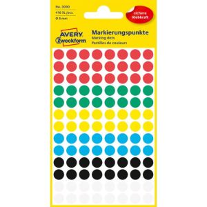Etikety kruhové 8mm Avery mix barev